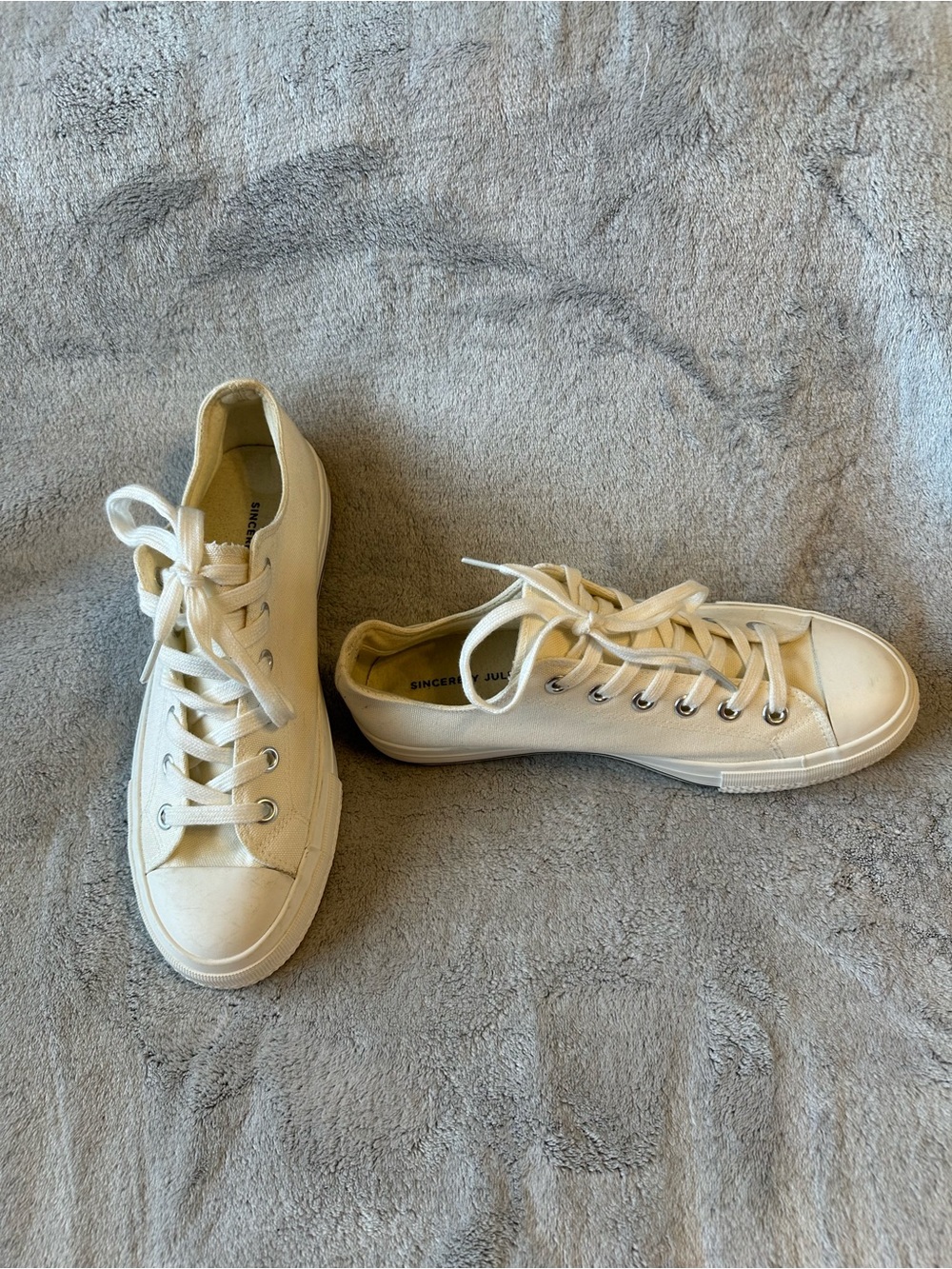 Cream Low-Top Canvas Sneakers